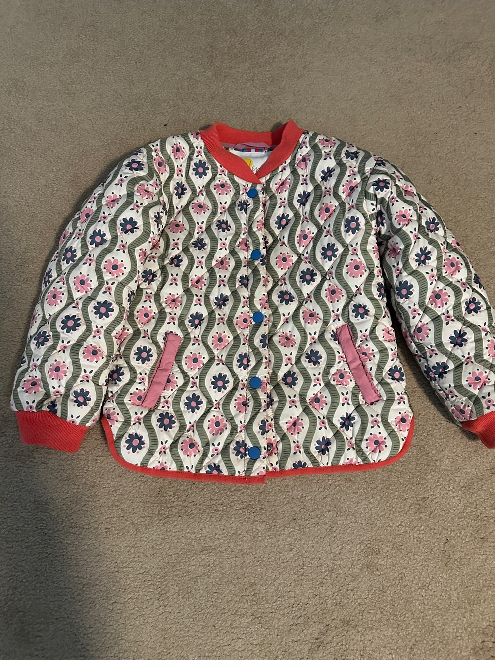 Boden Girls Quilted Floral Puffer Jacket